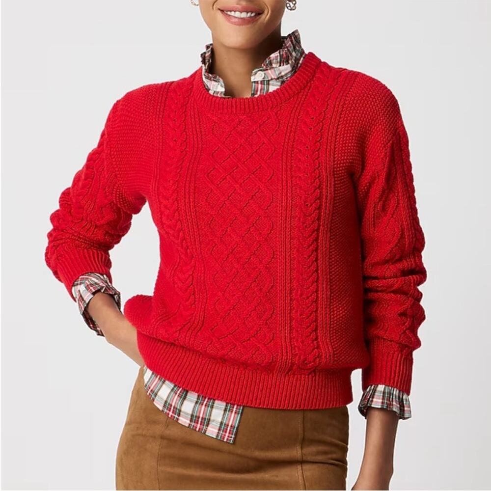J Crew Cotton Cable Knit Crewneck Sweater